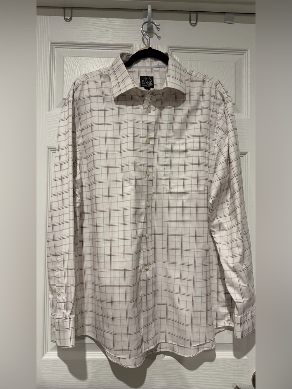 Jos. A. Bank White Dress Shirt with Brown Plaid